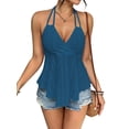 thumbnail image 2 of Women Tie Back Tank Tops Criss Deep V Neck Spaghetti Strap Backless Tanks Going Out Blue L, 2 of 9