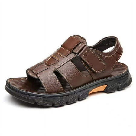 

FAIZE Summer Men Genuine Leather Sandals Outside Cow Leather Slippers Soft-soled Male Casual Sandals Non-slip