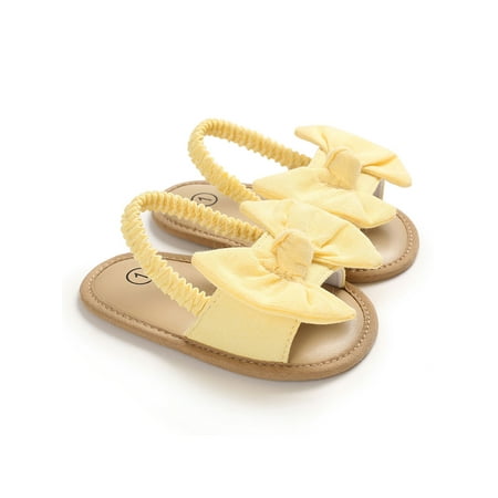 

Crocowalk Infant Crib Shoes Soft Sole Flat Sandal First Walkers Sandals Baby Girls Flats Wedding Non-Slip Bowknot Princess Shoe Yellow 12-18 months