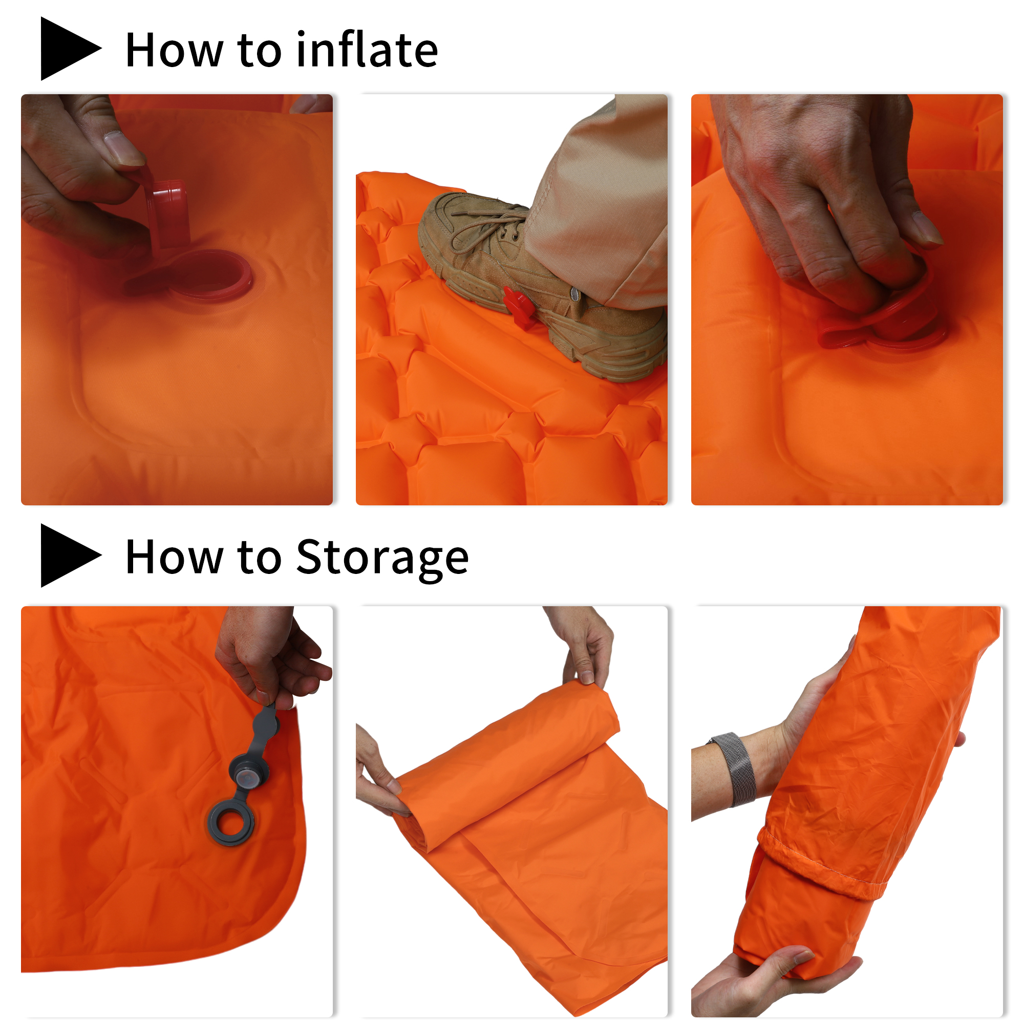Unique Bargains Camping Sleeping Pads Non Spliceable Camping Mat With Pillow Foot Orange