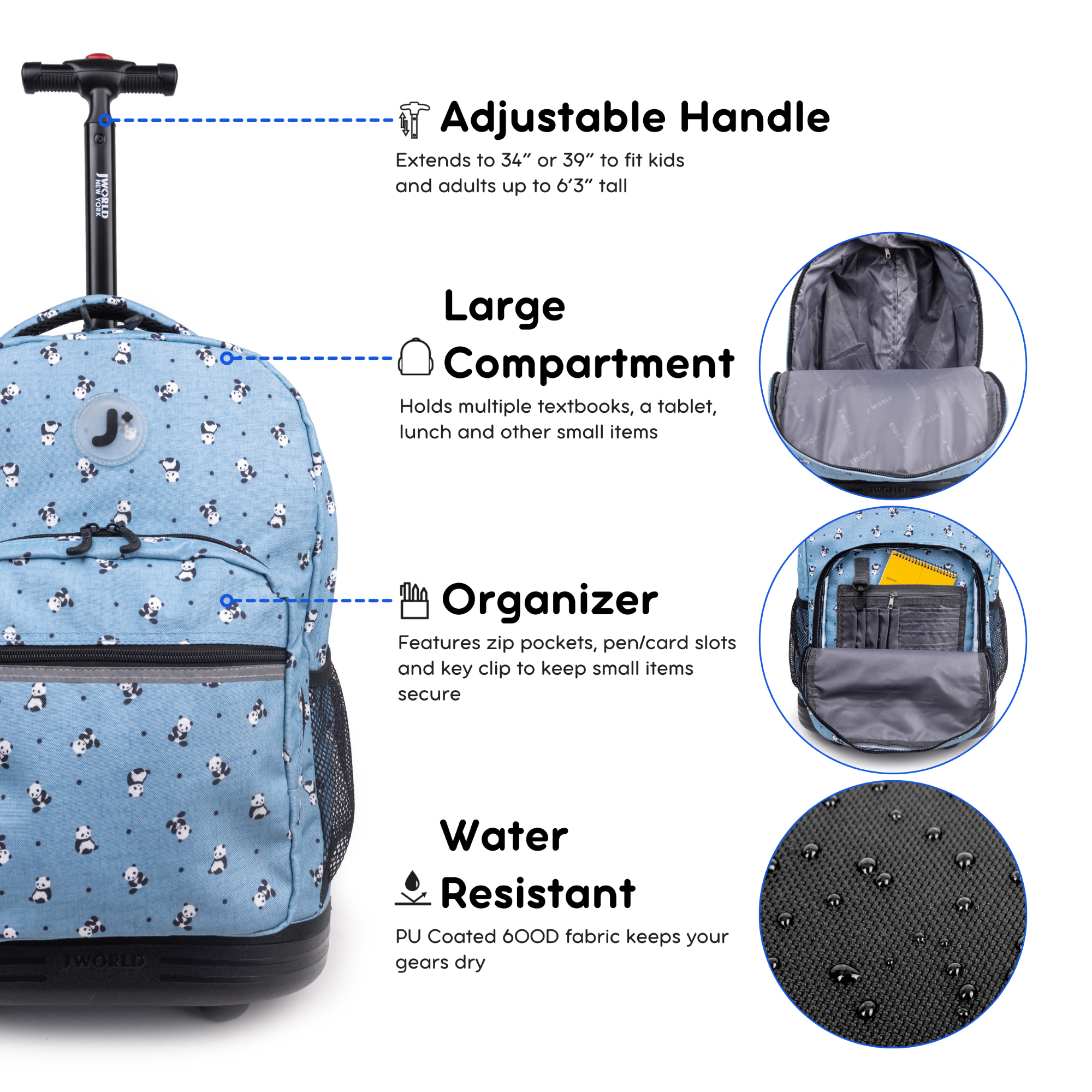 New J World Panda Rolling Backpack J World Boys And Girls Sunrise 18 main image 4