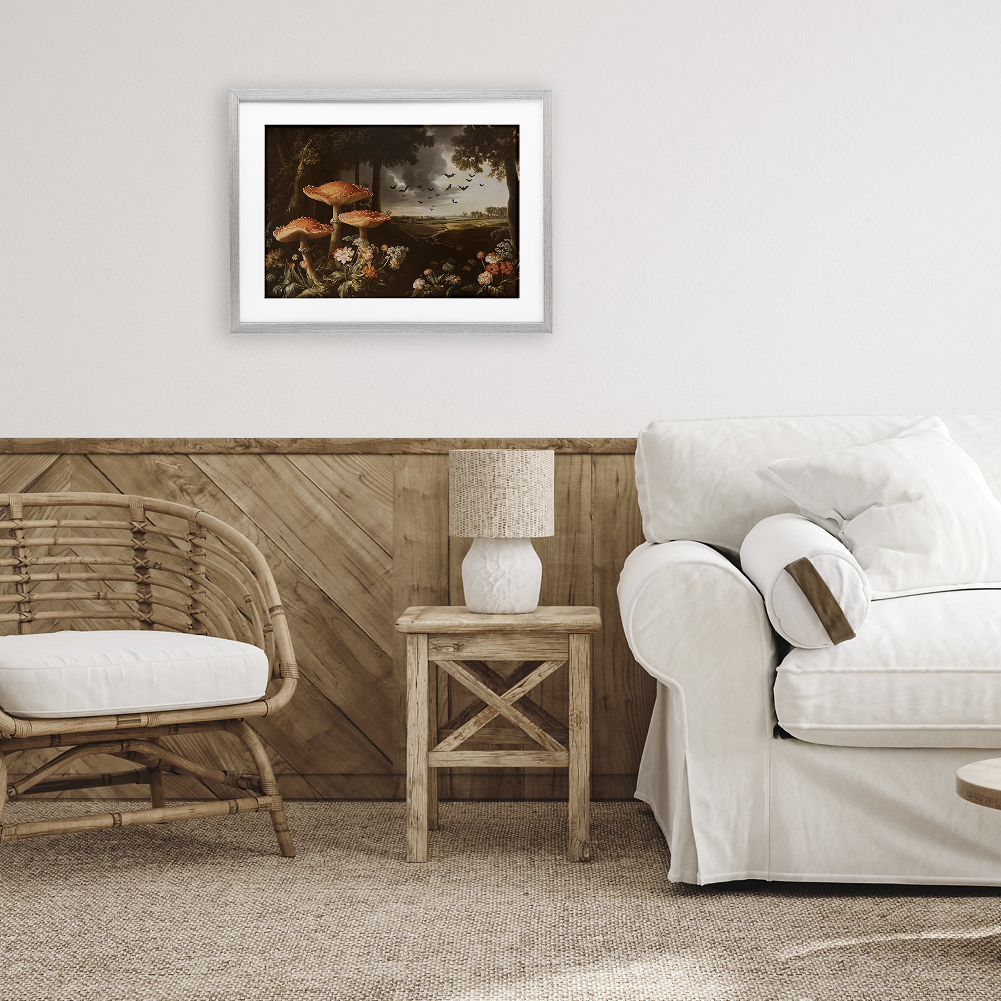 Stupell Industries Bats in Autumn Forest Gray Framed Print Under Glass, design by Jacky Ngan