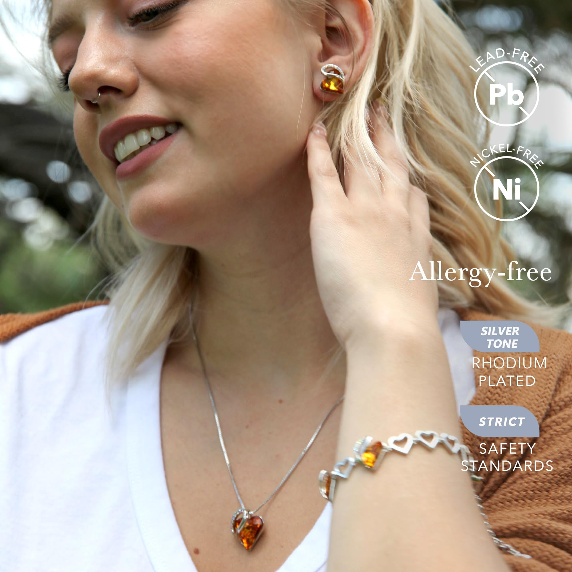 Leafael Infinity Love Brown Heart Earrings for Women, Mothers Day Gifts for Mom, Wife, and Her, Silver Plated Amber Stone Earring with Birthstone Crystal for November, Jewelry for Ladies
