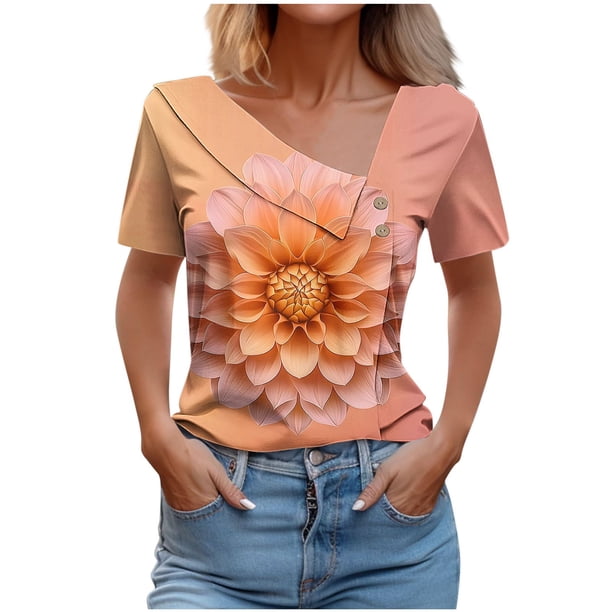 Top de Verano de las Mujeres, Cuello en V Moda Casual de Manga Corta Blusa, Primavera Y Verano Ligero Top