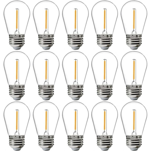 15 Pack Outdoor LED Replacement Bulbs for String Light, S14 LED Hanging Light Bulbs for Patio, Garden, E26 Base, 2200K Warm White, Non-Dimmable