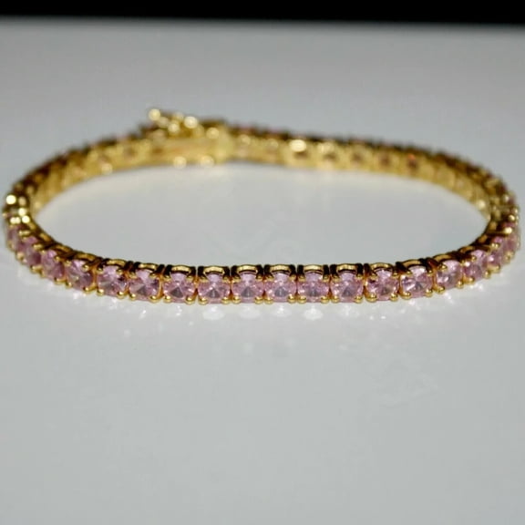 8Ct Round Cut Lab Created Pink Sapphire Tennis Bracelet 14K Yellow Gold Plated
