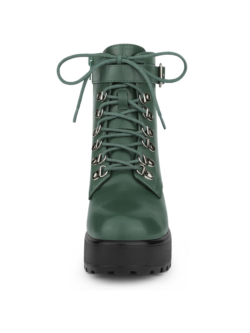 BLISSFUL STEP Women's Boots Zip Block Heel Platform Ankle Combat