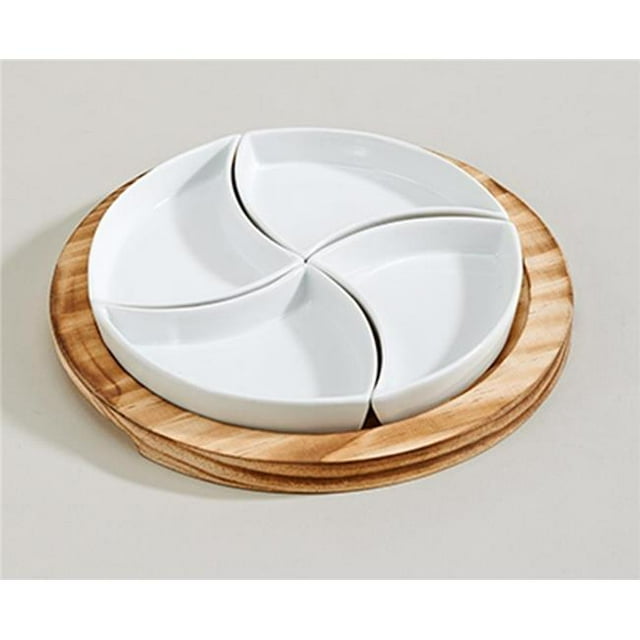 Creative Gifts International 015455 Serveur Rond de 9,5 Po avec Base en Bois&44; 5 Pièces