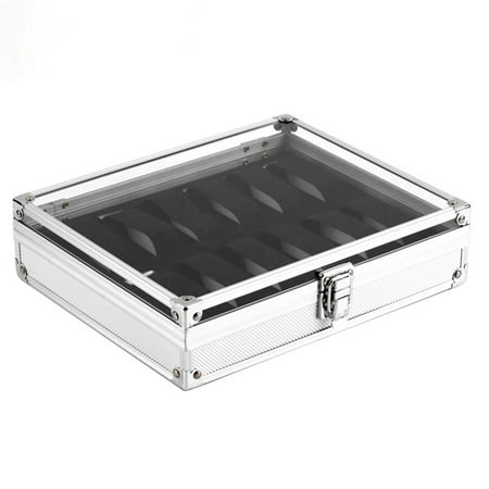 Aluminium Square Jewelry 12 Grid Slots Watches Display Storage Box Case