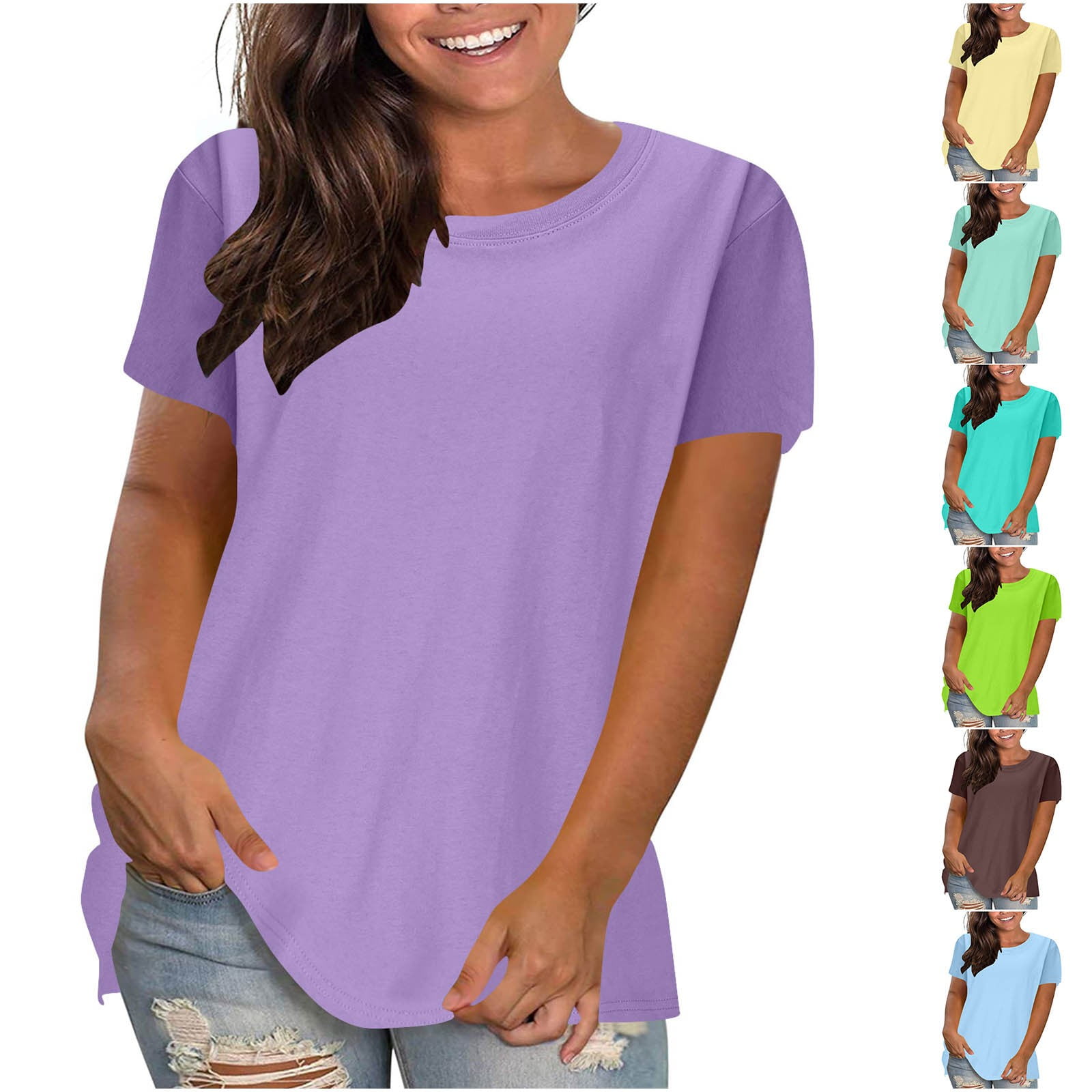 Ashirexll T Shirts for Women, Summer Tops for Women, Round Neck
