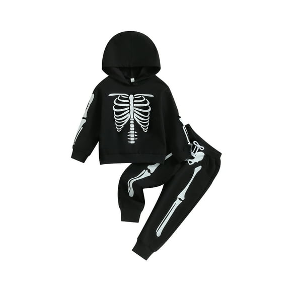 Sunloudy Kid Halloween Tenue Citrouille / Skeleton Imprimé Sweat à Capuche à Manches Longues Pantalon Long 2Pcs Set