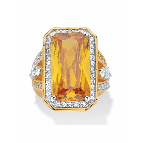PalmBeach Jewelry 19.52 TCW Emerald-Cut Canary Yellow Cubic Zirconia Cocktail Ring Yellow Gold-Plated