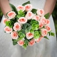 thumbnail image 4 of JeashCHAT Artificial Roses Flowers Bouquet 13.7" Fake Flowers Silk Roses Flowers for Wedding Party Valentine's Day Home Table Decor, Pink, 4 of 6
