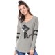 thumbnail image 1 of Túnica Con Estampado De Gato A Rayas Con Cuello En V Para Mujer - Gris/S (US 6), S (EU 36) Unique Bargains Túnica Top, 1 of 7