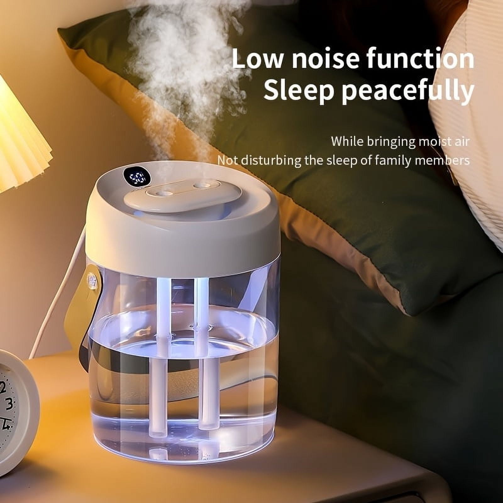 2025 New Version, 2L Large Capacity Dual Mist Humidifier with Handle & Digital Display, Portable Desktop Humidifier, Ultra-Quiet USB-Powered for Home Office Bedroom(Digital display version White)