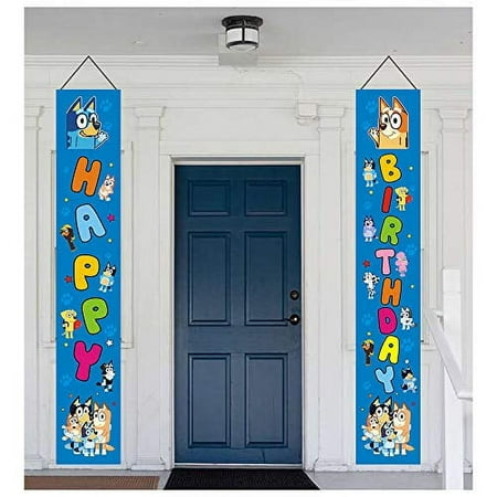 Blueys Theme Birthday Porch Sign Banner Party Supplies, Blueys Happy Birthday Banner Decoration for Birthday Decoration