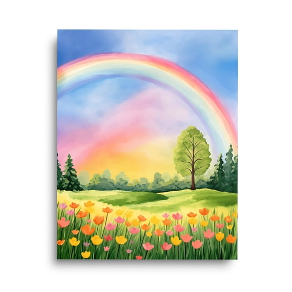 Rainbow Tulip Field Print, Colorful Countryside Landscape, Blooming Flower Meadow Art, Spring Wall Decor, Scenic Nature Poster Home Decor #3972, Unframed Poster Size 8x12