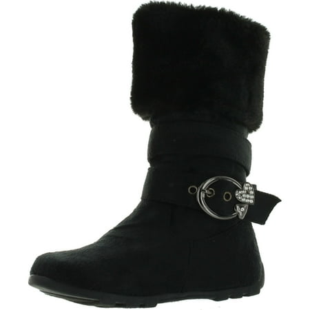 

New Girls Slouch Comf Tall Midcalf Suede Winter Boots Shoes Black C01 9