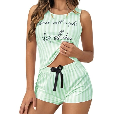 

Woobling Ladies Sleepwear Crew Neck Pajamas Sets Casual Nightwear Women Loose Summer Lounge Set Green XL
