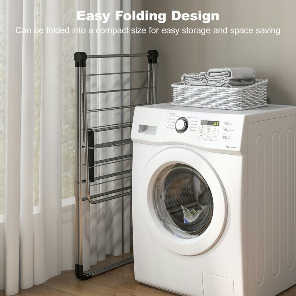 Finihen Drying Rack, Clothes Drying Rack, 2-Tier Laundry Drying Rack Folding Cloth Rack with Aluminum Frame, for Indoor, Outdoor, Silver Finihen Drying Rack, Clothes Drying Rack, 2-Tier Laundry Drying Rack Folding Cloth Rack with Aluminum Frame, for Indoor, Outdoor, Silver