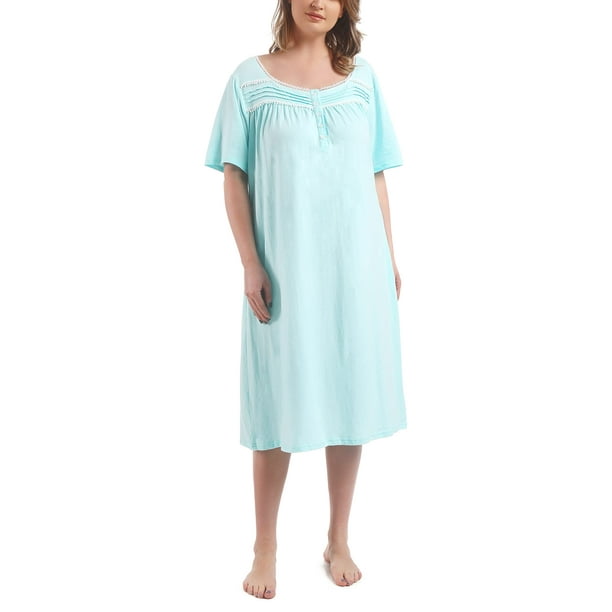 FEREMO 100% Cotton Plus Size Nightgowns for Women Short Sleeve Ladies ...