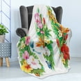 thumbnail image 4 of Watercolor Flower Soft Flannel Fleece Throw Blanket, Tropical Christmas Bouquet Tropical Hibiscus Blossoms Leaf Butterfly, Cozy Plush for Indoor and Outdoor Use, 70" x 90", Multicolor, by Ambesonne, 4 of 5