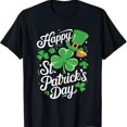 thumbnail image 1 of Women's "Happy St. Patrick's Day" Graphic T-Shirt - White Crew Neck With Green Hat & Shamrock Design, Casual Short Sleeve Top For Spring/Summer, Stretchy Polyester Blend, Ladies T Shirts Tee For Adul, 1 of 6