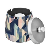 Yayeee Ashtray with Lid for Cigarette Smokeless Stainless Steel Home Ash Holder, Pink Stripes