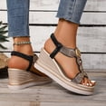 thumbnail image 4 of Dakaela Platform Wedge Sandals Womens 2026 Wide Width Bohemian Dressy Summer Shoes Rhinestone Slip on Walking Sandal Size 6-10 Black, 4 of 8
