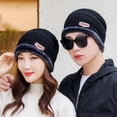thumbnail image 3 of Gorro de punto para hombre y mujer, gorro grueso y cálido, holgado de terciopelo con bufanda, máscara de esquí de marca, invierno, 2022, 3 of 4