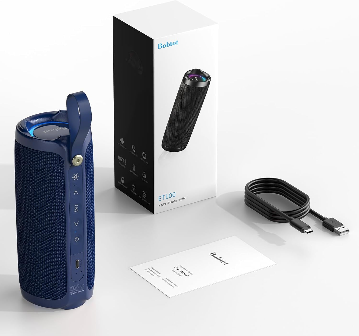 Portable Bluetooth Speaker RGB IPX6 Waterproof, 15W Loud Sound, Deep Bass, Bluetooth 5.3 Wireless Stereo Pairing 15H Playtime, for Home/Outdoor/Party/Beach, Birthday Gift (Blue)