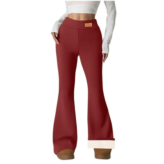 Kilaqueen Fleece Lined Flare Pants for Women Tummy Control High Elastic Waisted Warm Leggings Comfy Soft Winter Yoga Pants