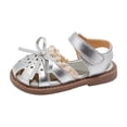 thumbnail image 2 of WAVSUF Toddler Girls Breathable Sandals Closed Toe Soft Sole Retro Bowknot Summer Fashionable Cute Flats Silver Size 8.5 Toddler, 2 of 5