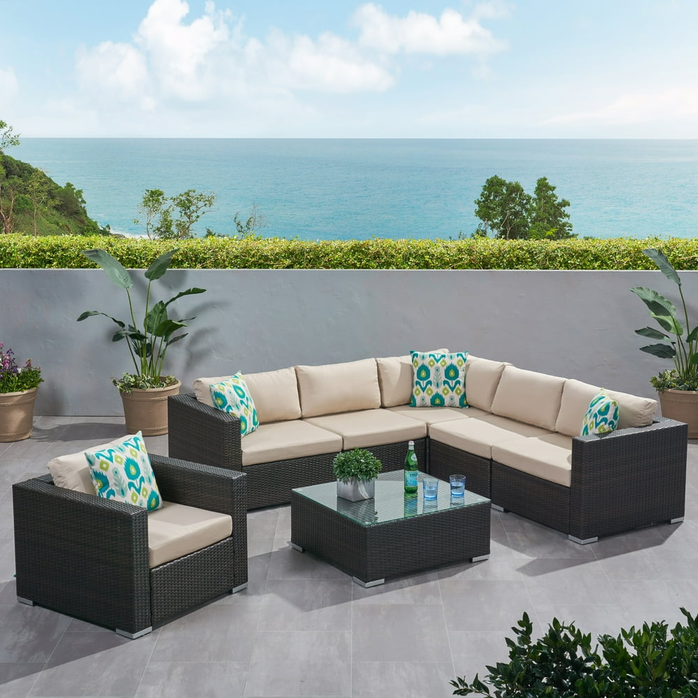 Faviola Outdoor 6 Seater Wicker Sectional Sofa Set with Sunbrella