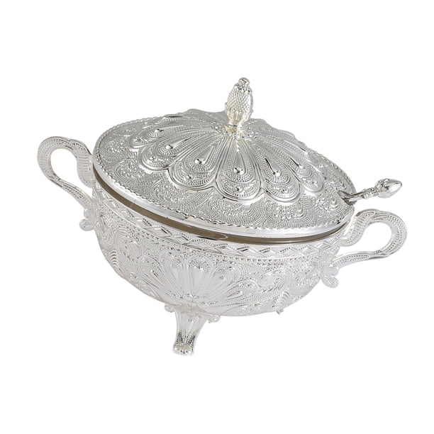 Sugar Bowl con tapa y cuchara de dispensadores de boda de la boda Ornament Ornament Organizador de escritorio Servidor de Glass Glass Glass