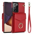 thumbnail image 1 of Wallet Case for Samsung Galaxy Note 20 Ultra, Back Card Slots/Bag Magnetic Button Ring Holder Stand Cover with RFID Blocking Wrist Hand Strap Luxury PU Leather Anti-Shocks Case,Red, 1 of 9