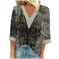 thumbnail image 2 of Weiqiqre Women's Summer New Arrival V-Neck 3/4 Sleeve Plus Size Fashion Lace Print Casual T-shirt Loose Comfy Blouse S-5XL, 2 of 5