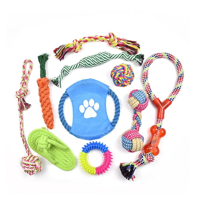 Juego de 10 juguetes para perros, juguete de cuerda masticable duradero para perros pequeños y medianos, saludable (10 tipos de juguetes)