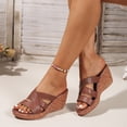 thumbnail image 3 of Rokment Cork Footbed Wedges Slip on Dressy Sandals for Women Ladies Fashion Casual Leather Open Toe Platform Chunky Heeled Beach Summer Dress Slides Shoes Brown Size 9, 3 of 7