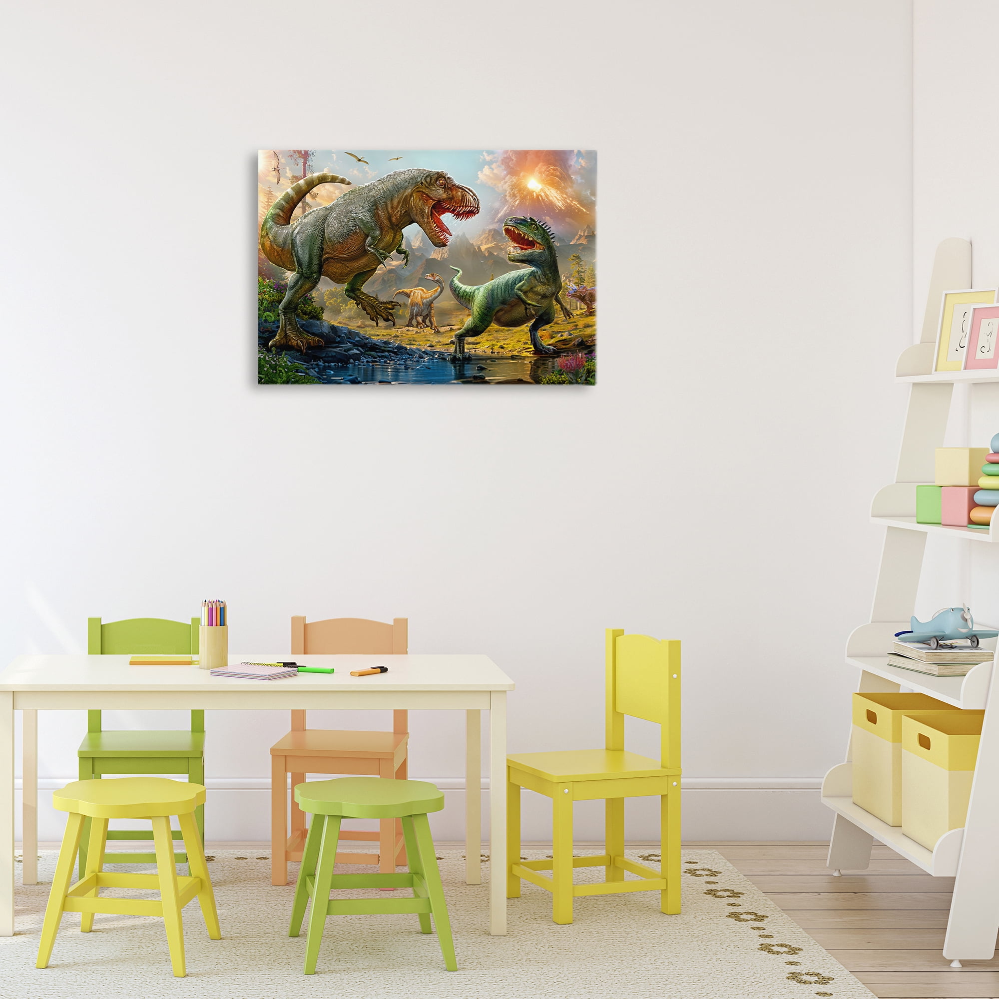 Stupell Industries T-Rex Encounter at Riverbank Canvas Wall Art, design by Henriette Chinaglia