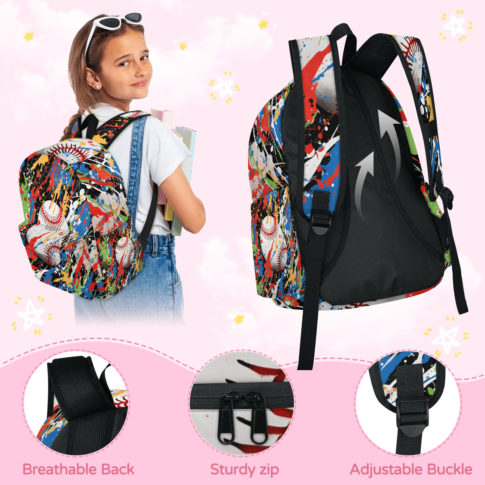 Herdesigns Graffiti Baseball Backpack for Men Women, Lightweight Laptop Backpack 16.3 Inch Softball Sports Casual Daypack for Travel Work Commuter