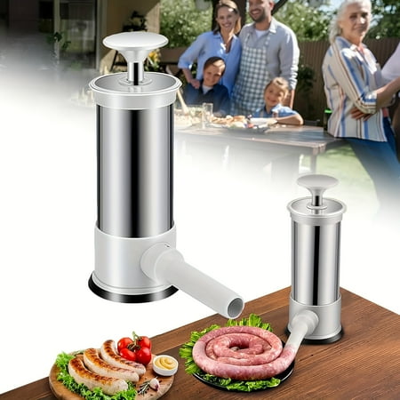 

1pc Sausage Syringe Machine Stainless Steel Sausage Syringe Machine With Stuffing Tubes Sausage Stuffer Manual Sausage Machine Meat Stuffer Filler Hand Operated Salami Maker Kitchen Tools