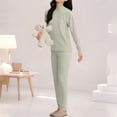 thumbnail image 5 of Loopsun Girls Long Sleeve Round Neck Shirts with and Pants Thermal Loungewear Outfit Green, 11-12 Years, 5 of 5