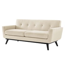 Loveseat Sofa, Beige, Fabric, Modern Contemporary, Mid Century Living Hotel Lounge Cafe Lobby