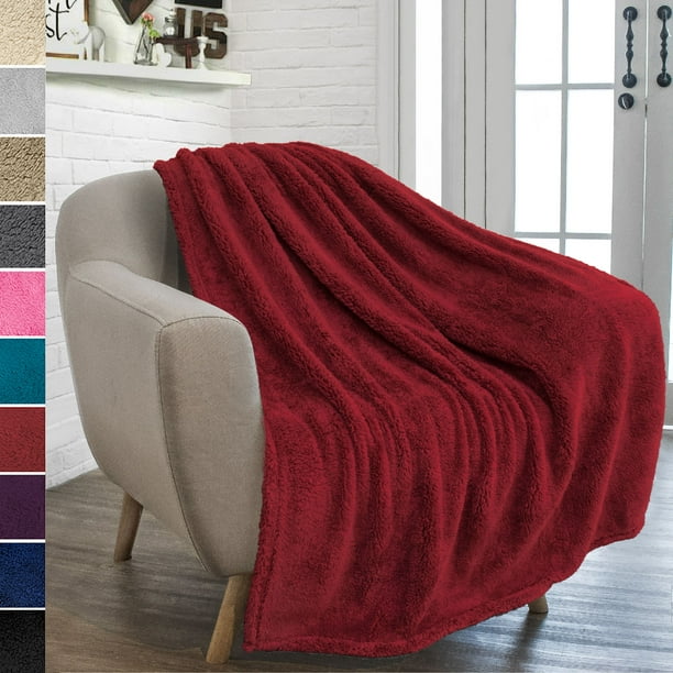 PAVILIA Plush Sherpa Throw Blanket for Couch Sofa | Fluffy Microfiber