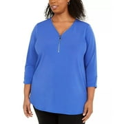 JM Collection Women's Plus Size Solid Zip Top Dark Blue Size 0X
