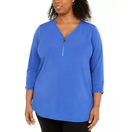 JM Collection Women's Plus Size Solid Zip Top Dark Blue Size 0X