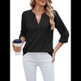 thumbnail image 3 of Blusas Casuales con Cuello en V y Ojales Bordados para Mujer, Blusas Playeras Elegantes. Negro S, 3 of 10