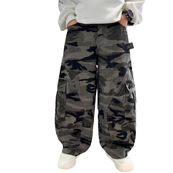 QHFBli Boys Baggy Barrel Jeans Wide Leg Loose Fit Jeans Hop Streetwear Denim Pants Loose Fit Cargo Pants Streetwear Wide Leg Trousers