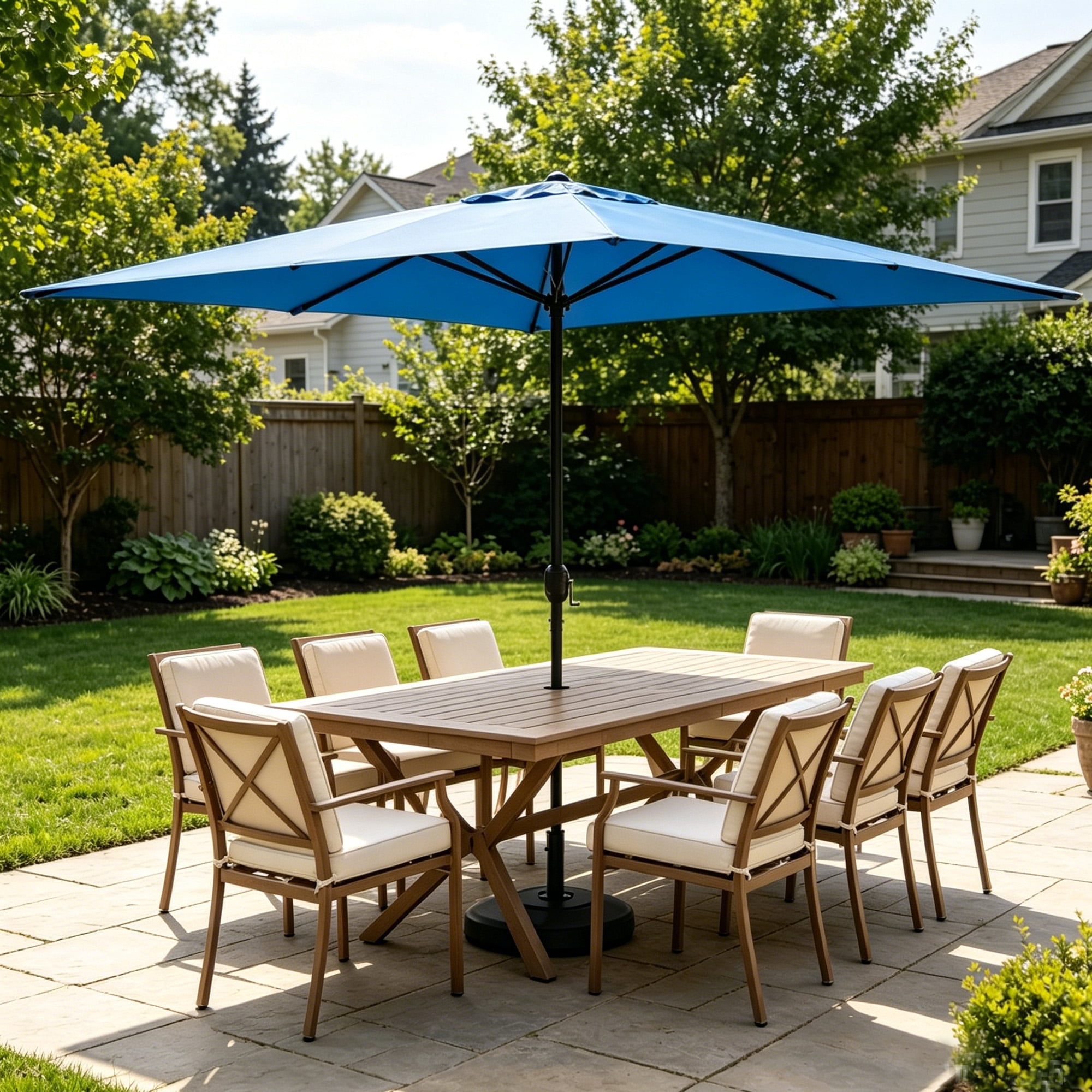 Kool 10x6.5ft Rectangular Patio Umbrella with Crank Handle, Outdoor Market Umbrella with 6 Sturdy Umbrella Ribs, Waterproof, Aqua
